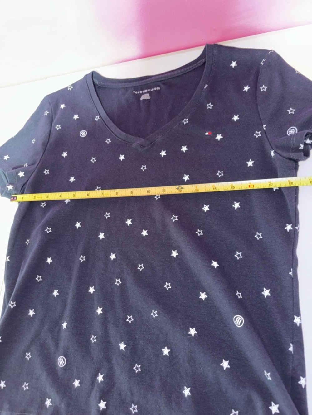 Tommy Hilfiger Navy V-Neck Short Sleeve Tee with White Star Motif - Picture 7 of 9